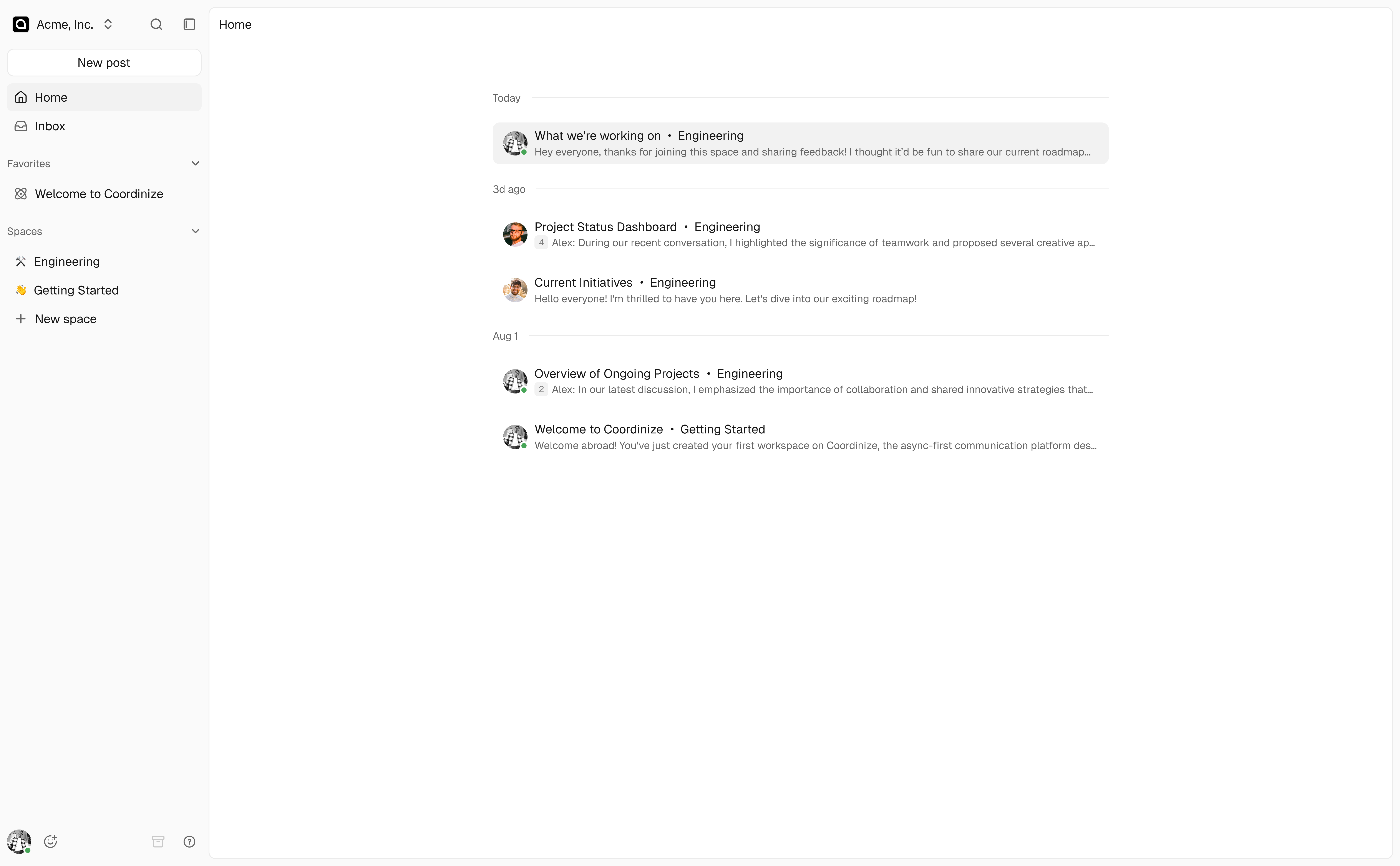 Screenshot of Coordinize home